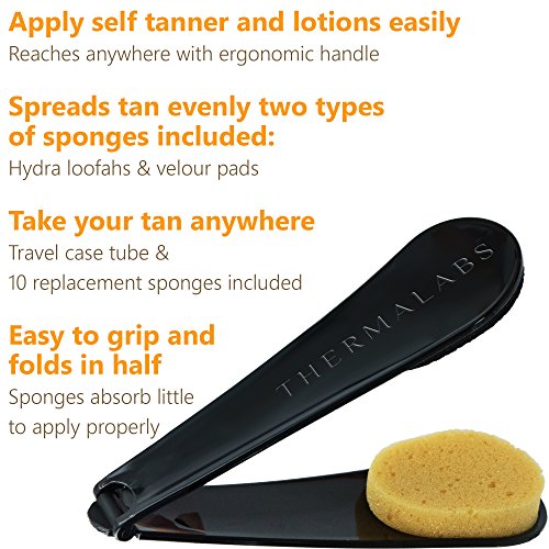 Hinteren Applikator Deluxe: Wenden Sie Lotion an, selbst auf nicht erreichbare Teile des Körpers! Faltbare Anwendungssatz mit langer Reichweite Griff Stick. Kommt mit 5 Schwämme und einer renommierten Samtbeutel - 8
