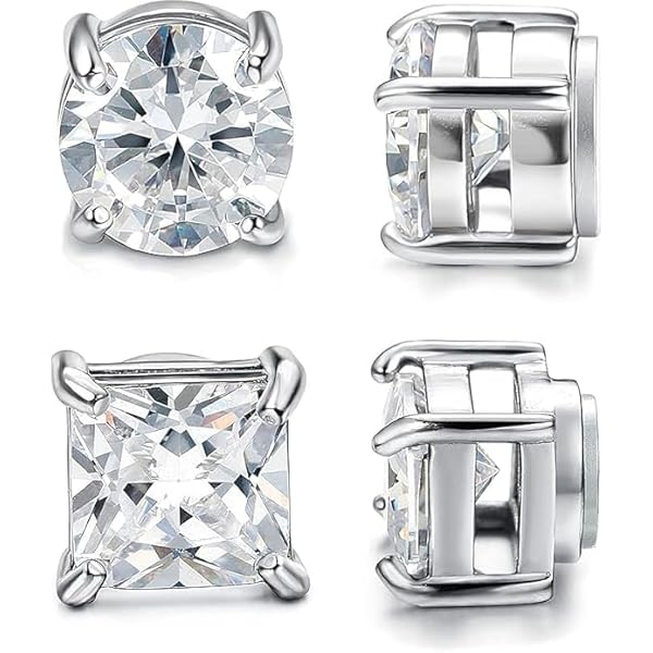 Lot De 4 Paires De Boucles D'oreilles Magnétiques Pour Homme - Acier Inoxydable Avec Zircon - Sans Perçage