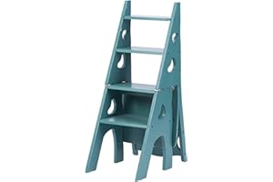 HYXSHOP 3 in 1 Gradino Pieghevole Convertibile, Sgabello Pieghevole in Legno Scala Portatile Sedia Sgabello Multifunzione Scaletta/Sedia per Casa Biblioteca 4 Gradini, Portafiori (Color : Green, S : 47x35x9