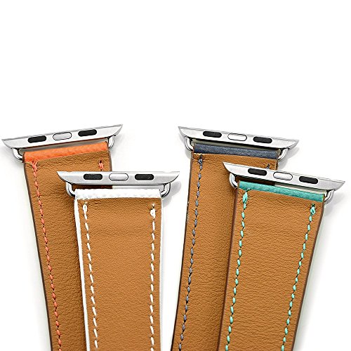 Apple-Uhrenarmband , kartice Luxus Strukturierter echtes Leder-Uhrenarmband -Gurt-Armband Ersatzhandgelenkbänder mit Adapter Haken für iWatch Apple-Watch & Sport & Edition (42mm, Doppel Tour Pfauenblau) - 7