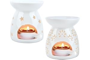 FINZOO Wax Burner Sets 2, Oil Burner,Oil Burners For Essential Oils, Candle Tealight Wax Burner,Ceramic, Wax Melt Burners, Ceramic Aromatherapy Candle Holder 100ml, Capacitycandle Burner Essential (10*11cm)