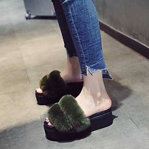YMFIE The new fashion lady slippers muffin thick Plush outdoor shoes,39,Green