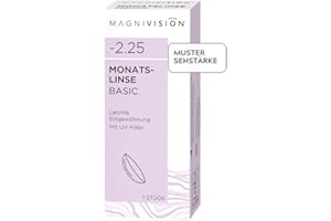 ‎MAGNIVISION MAGNIVISION Monatslinse Basic weiche Kontaktlinsen für -1,25 Dioptrien | 1 Stück | BC 8.6 | DIA 14.2 | Kontaktlinse mit Hydrogel und UV-Filter für empfindliche Augen | ohne Konservierungsstoffe