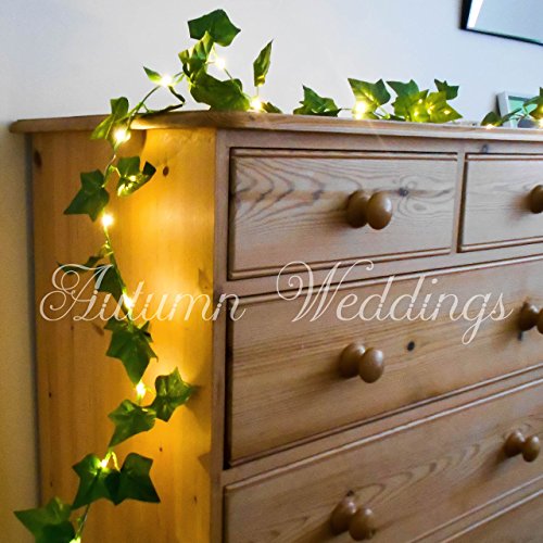 Ivy Fairy Lights / String Lights / Garland with Lights - 2.5m - Wedding Decorations - AA Battery Powered - Indoor Leaves - Leaf Garland with Lights - Fairy Lights Bedroom - Leaf Fairy Lights - Leaf Garland - Prime Delivery
