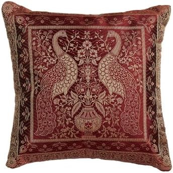 Peacock Design Maroon Elegant Cushion Cover | 100% Polyester | Faux Silk with Satin Back | 16” Inches| 16” X 16” | 40 cm X 40 cm Pillow Covers | Pillow cases | Furniture Covers Cushions (Peacock Maroon, 16” X 16” inches | 40 cm X 40 cm)