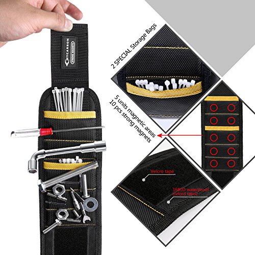 Magnetisches Armband Magnetarmband Werkzeug | mit 10 Magnet Stark Zugkraft | Leicht Angenehm Tragen | für Nägel Schrauber Bohrer Magnetische Pickup-Kit Handgelenk Band - 2