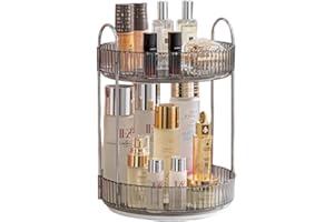 CESTATIVO Organizer do makijażu, obracany o 360°, na blat, o dużej pojemności, organizer na kosmetyki spinningowe, do łazienki, 2 poziomy, szary