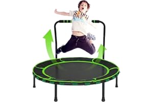 SIAIRO Trampolina dziecięca, do użytku wewnątrz i na zewnątrz, składana, do ćwiczeń, trampolina fitness z poręczą, pokrowiec ochronny, słodki wzór, trampolina dla chłopców i dziewczynek od 3-6 lat, Ø 91 cm, obciążenie do 50 kg