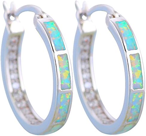 White Fire Opal Silver Stamped AAA Zircon Hoop Earrings for Women OES623