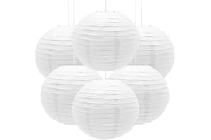 Ruidee 6Pcs Paper Lanterns Decorative Round Hanging Paper Lanterns for Birthday, Wedding, Christmas Xmas, Bridal, Home Decor, Party Decoration（12in/White）