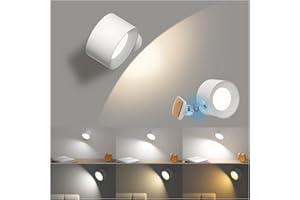 Coollamp LED Wall Light, Wall Lamp with 3 Color Modes 3 Brightness Levels 360°Rotate Magnetic Ball Touch Control, Indoor Wall Lights Battery Wall Light for Bedroom Reading Living Room-1Pack