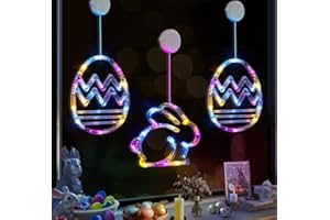 LOLStar Easter Decorations, Easter Window Lights, 3 Pack Easter Bunny, Eggs Battery Operated Multicolour Hanging Lights with Suction Cup, Timer Function & Slow Fade Indoor Lights for Easter home decor