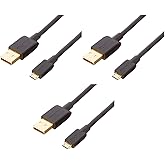 Amazon Basics 7P6EV4 Verbindungskabel, USB 2.0, USB-A Stecker auf Micro USB B-Stecker (3 Stück), 0.9 m, Schwarz
