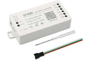 VIPMOON SP108E Contrôleur LED WIFI DC 5V-24V pour Bande LED IC SK6812 SK6812-RGBW WS2812 WS2813 WS2815 AL2815,180 modes dynamiques et DIY pour ajuster Couleur,Eclat,Vitesse,facile à utiliser.