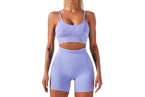 HANERDUN Damen Sportanzüge 2 Stücke Nahtlose Outfit Traingsanzug Jogginganzug Tiefem V und Leggings Bekleidungssets Yoga Outfit Freizeitanzug Sportswear Für das ganze Jahr geeignet