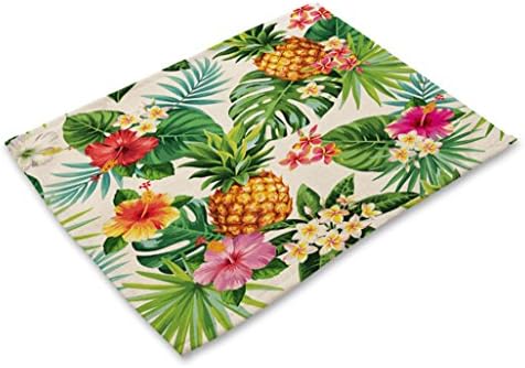 GT Placemat, Plant, Pineapple, Cotton and linen, Printing, Western mats, Rectangular, Non-slip mat, Heat-resistant, waterproof mats, Kitchen, Tableware mats, (6*Placemats, 42*32CM)