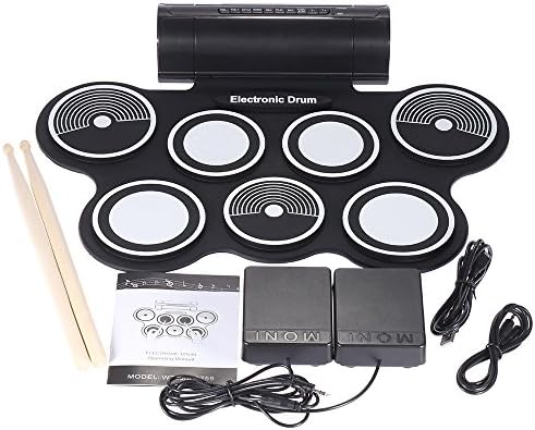 Electronic Drum Kit Kids Drum Set Portable Practice Roll Up Drum Pad Kits Foldable Entertainment Musical Instruments with Built in Speaker Foot Pedals Drum Sticks for Beginners Children Drum Learning