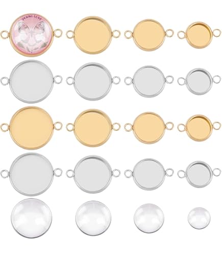 UNICRAFTALE 16 Stück Fingerring Rohling 17mm Verstellbar Offener Manschettenring Beschl Ge Cabochon Basis Edelstahl Flache Runde Pad Ring Basis L Nettenschale 12mm Zur Schmuckherstellung