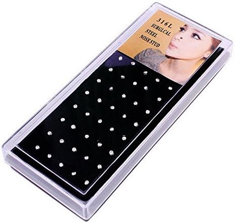 Neevas 40x Mixed Colour Crystal Nose Studs Rings Surgical Steel Nickel (Transparent)