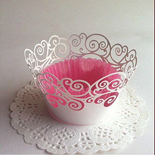 joyliveCY 50pcs Wolke Design Style Pearly Papier Vine Spitze Cup Cake Wrappers Dekoration Weißer - 3