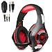 Produktbild Beexcellent Gaming Kopfhörer PS4 PC 3.5MM Gaming Headset mit Mikrofon USB-LED-Licht für PS4 PlayStation 4 / PC Gaming Gamer / Laptop / Mac iPhone, Headset-Splitter (Rote)
