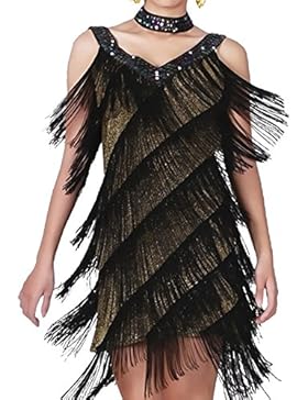 Kayamiya Damen Perlen Tiefer V 1920er Jahre Gatsby Fransen Flapper Kostüm Kleid