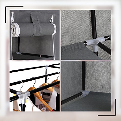 Homdox Kleiderschrank Garderobe Stoffschrank Faltschrank Campingschrank ,150x175x45 CM ,Schwarz - 7