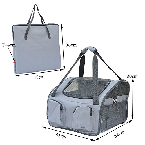 PawHut-Pet-Carrier-Folding-Bag-Car-Seat-Cat-Dog-Puppy-Kennel-Portable-Travel-Cage-Tote-Case-Mesh-Holder-House-Grey