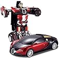 Brand Conquer Automatic Convert from Car to Robot with 4D Light | Robot Race Car Toys | Friction Toy for Kids (Red)