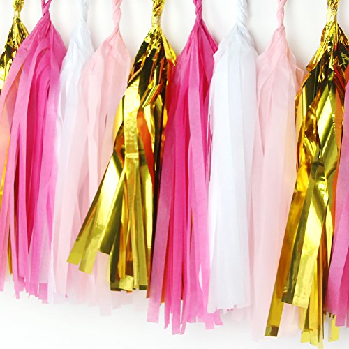 SUNBEAUTY 20er Set Viele Farben Girlande Papier Deko für Party Hochzeit Geburtstag Feier (Pink, Rosa, Weiß, Gold) - 3
