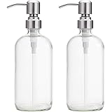 AmazerBath 2-Pack Soap Dispensers, 16 OZ Clear Glass Soap Bottles with Stainless Steel Pump Hand Soap Lotion Dispensers for Bathroom and Kitchen