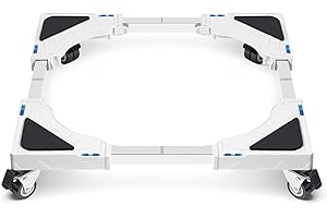Humagineer Base per Lavatrice con 4 Ruote Piroettanti Bloccabili, Carrello Lavatrice Regolabile da 40-60cm Antivibrazion, Capacità Massima 200KG Carrello per Lavatrice, Asciugatric, Frigorifero,Bianco