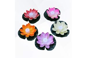 Uonlytech 5Pcs Colorful Galleggiante di Loto Luci Ad Energia Solare Che Desiderano Loto Candele Luce di Galleggiamento Impermeabile Candele Lanterna per Giardino Stagno Festival (Colori