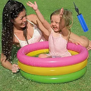 Swimming Pool Bath Tubs for Kids Bathing Tub-Portable & Foldable Fun Activities Tub Inflatable Pool for Kids Colorful Baby Pools Bath Tub - Air Ring's Wall 2-feet Swimming Pool Bath with air Pump