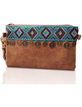 Vintage Clutch für Damen | Kleine Umhängetasche im Boho, Bohemian, Ethno Design mit Schulterriemen