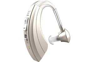 HIBRIQ Dispositivo sonoro ricaricabile, cancellazione del rumore e volume regolabile, 4 modalità dispositivo uditivo design BTE Comfort (1, Champagne Gold)