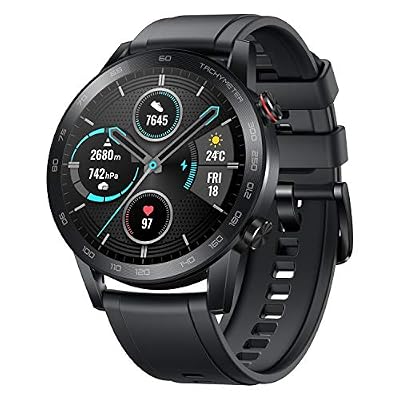 Honor MagicWatch 2 Montre connectée 46 mm avec Moniteur de fréquence Cardiaque et de Stress, Modes d'exercice, Application de Course et Haut-Parleur et Microphone intégrés Noir/Gris Anthracite