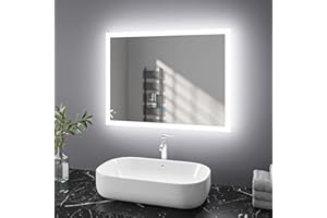 Finmrys Bathroom Mirror with LED Lights, 800 x 600 mm Illuminated Bathroom Mirror with Demister Dimmable 3 Colour Light Memory Function Horizontal/Vertical（31.5x23.62 Inch）
