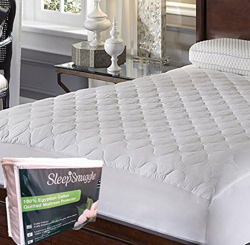 Sleep&Snuggle Luxurious Mattress Protector, 100% Pure Egyptian Cotton, Extra Deep (16"), Machine Washable, Anti-Allergy, Breathable - SUPER KING (185cm X 200cm)