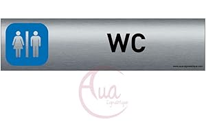 AUA SIGNALETIQUE - Plaque de porte Aluminium brossé imprimé AluSign - 200x50 mm - Double Face adhésif au dos - Impression UV directement sur l'aluminium (Pas de contre collage) (WC H/F)