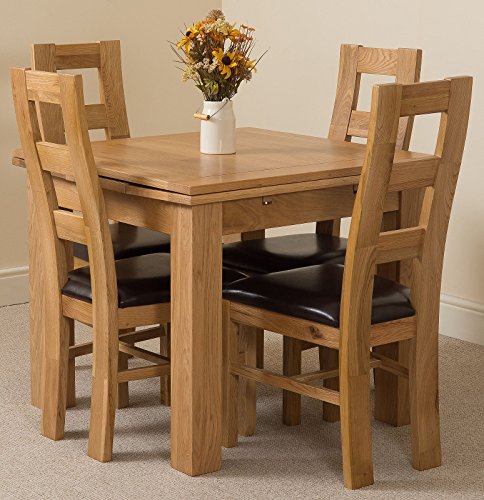 Richmond 90cm - 150cm Square Oak Extending Dining Table and 4 Chairs Dining Set with Yale Chairs
