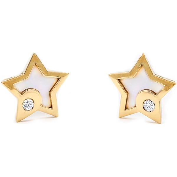 Boucles D’oreilles Enfant Ours En Nacre Et Zircone – Or 9 Carats, Coffret Cadeau !