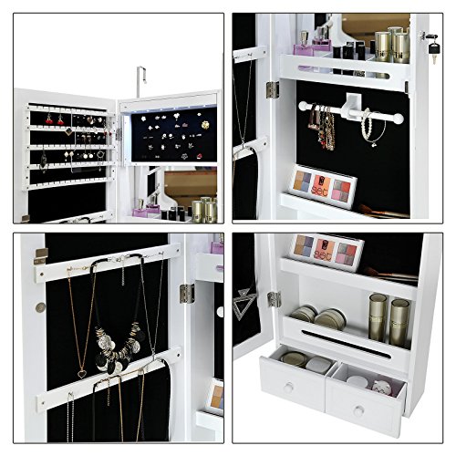Songmics Schmuckschrank Türmontage / Wandmontage mit LED Beleuchtung weiß JBC28W - 8