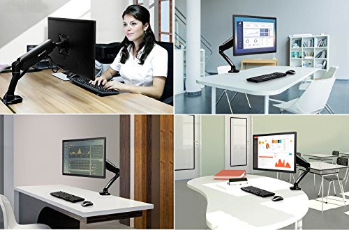 ergoneer Full Motion Gas Spring Single LCD Arm Ständer Halterung Passt 25,4 cm-30 „Computer Monitor – höhenverstellbar Swivel Desktop mount Swing Monitor Arm mit Audio Mikrofon USB Anschlüsse - 4