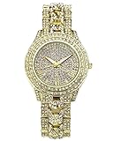JSDDE Uhren,Luxus Elegangt Damen Armbanduhr mit Strass Glitzer Dial Damenuhr Metall-Band Ladies Dress Analog Quarzuhr (Gold)