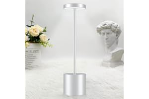 Hapfish Rechargeable LED Table Lamp, 5000mAh Cordless Battery Operated Table Lamps, 3 Color Modes, Dimmable, USB Desk Light for Home, Dining, Bedside, Outdoor, Living Room -Silver