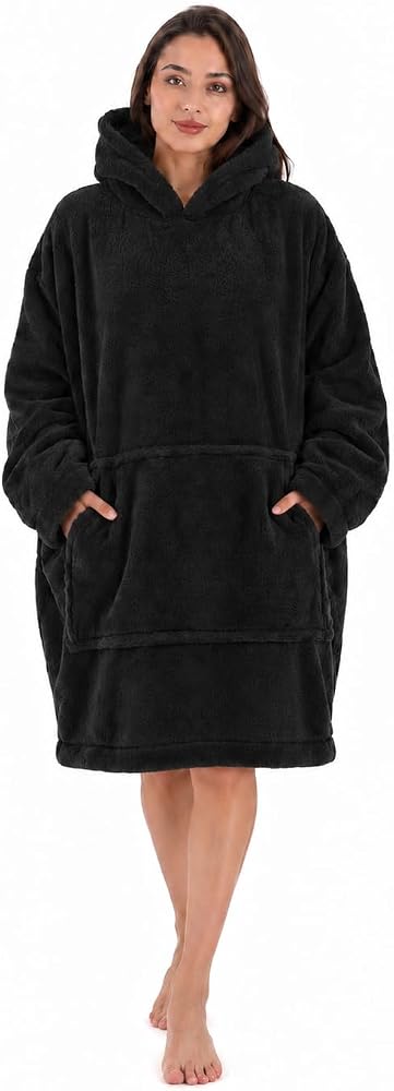 Mulberry Wellsoft Kapşonlu Giyilebilir Tv Battaniyesi unisex Over size - Siyah