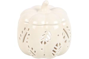 SOMETHING DIFFERENT WHOLESALE Quemador de aceite de calabaza con hojas de otoño blanquecinas: ambiente acogedor con recortes de hojas, perfecto para aromas de temporada, mejora tu decoración otoñal