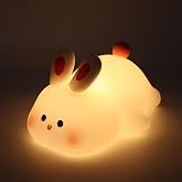 Coverzone Yumuşak Silikon Tavşan Mini Gece Lambası Dekoratif Işık Derecesi Ayarlanabilir Yatak Odası Lambası Rabbit Kitap Oku