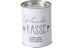ReWu Spardose Sparschwein Schriftzug Urlaubskasse - Deckel abnehmbar - Wiederverwendbar Metall Sparbüchse Geldgeschenk Geschenkidee Geldspardose Metallspardose 14 x 10